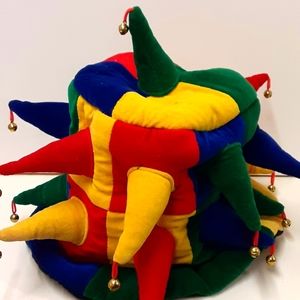 Jester or clown velvet hat with bells new years holidays birthdays VGC